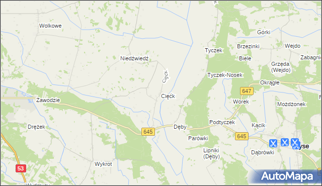 mapa Cięćk, Cięćk na mapie Targeo