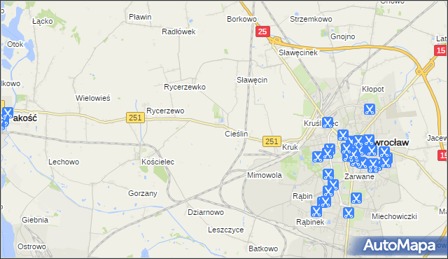 mapa Cieślin gmina Inowrocław, Cieślin gmina Inowrocław na mapie Targeo