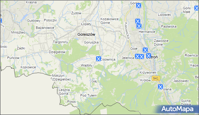 mapa Cisownica, Cisownica na mapie Targeo