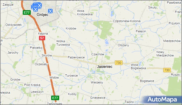 mapa Czachów gmina Jasieniec, Czachów gmina Jasieniec na mapie Targeo