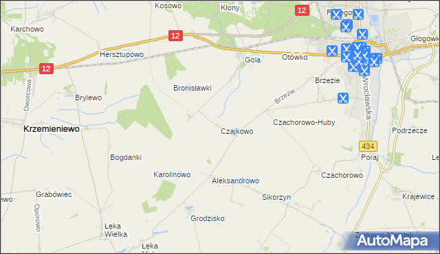 mapa Czajkowo gmina Gostyń, Czajkowo gmina Gostyń na mapie Targeo