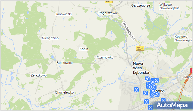 mapa Czarnówko gmina Nowa Wieś Lęborska, Czarnówko gmina Nowa Wieś Lęborska na mapie Targeo
