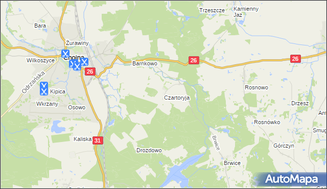 mapa Czartoryja gmina Chojna, Czartoryja gmina Chojna na mapie Targeo