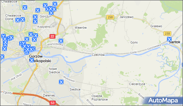 mapa Czechów gmina Santok, Czechów gmina Santok na mapie Targeo