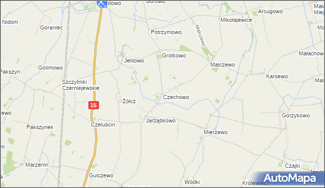 mapa Czechowo gmina Niechanowo, Czechowo gmina Niechanowo na mapie Targeo