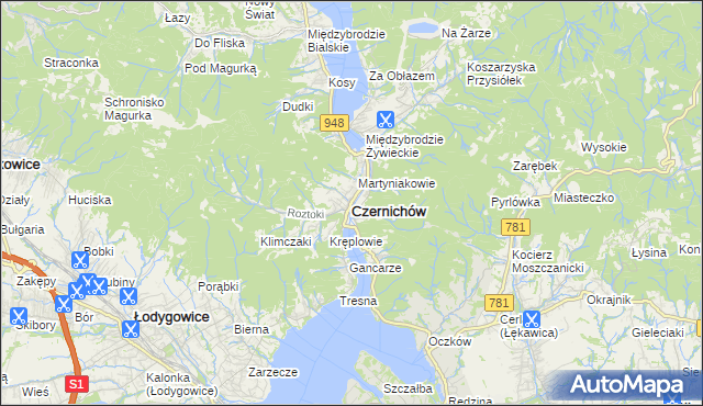 mapa Czernichów powiat żywiecki, Czernichów powiat żywiecki na mapie Targeo