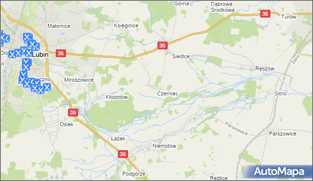 mapa Czerniec gmina Lubin, Czerniec gmina Lubin na mapie Targeo