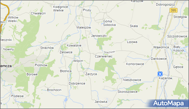 mapa Czerwieniec gmina Kondratowice, Czerwieniec gmina Kondratowice na mapie Targeo