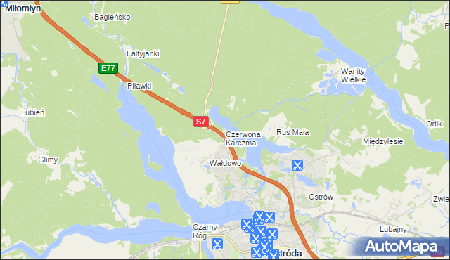 mapa Czerwona Karczma gmina Ostróda, Czerwona Karczma gmina Ostróda na mapie Targeo