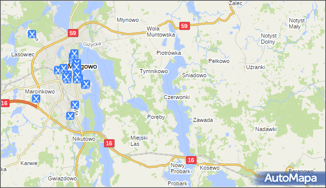 mapa Czerwonki gmina Mrągowo, Czerwonki gmina Mrągowo na mapie Targeo