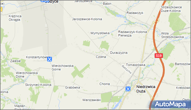 mapa Czółna gmina Niedrzwica Duża, Czółna gmina Niedrzwica Duża na mapie Targeo