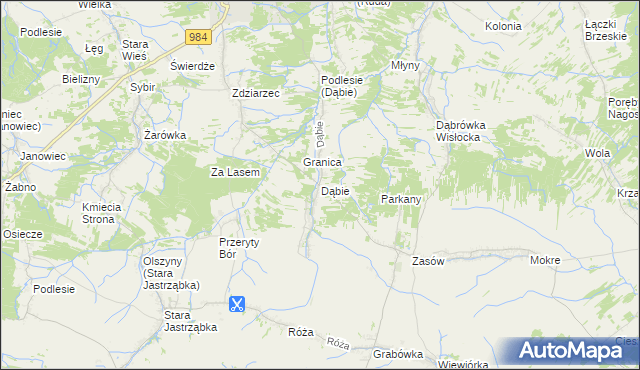 mapa Dąbie gmina Radomyśl Wielki, Dąbie gmina Radomyśl Wielki na mapie Targeo