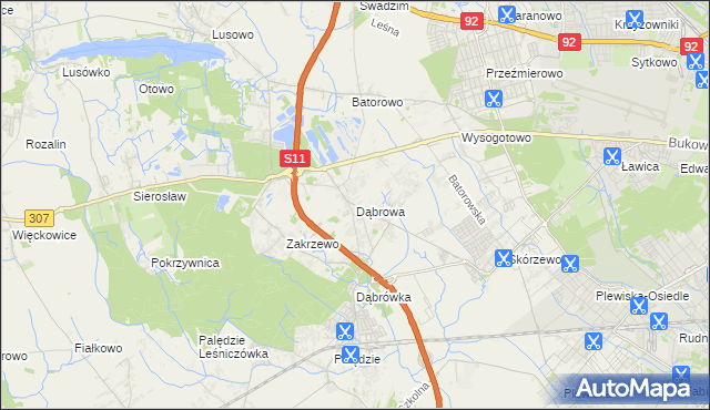 mapa Dąbrowa gmina Dopiewo, Dąbrowa gmina Dopiewo na mapie Targeo