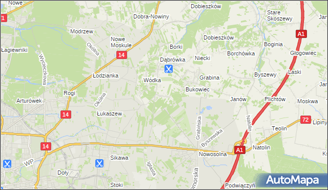 mapa Dąbrowa gmina Nowosolna, Dąbrowa gmina Nowosolna na mapie Targeo