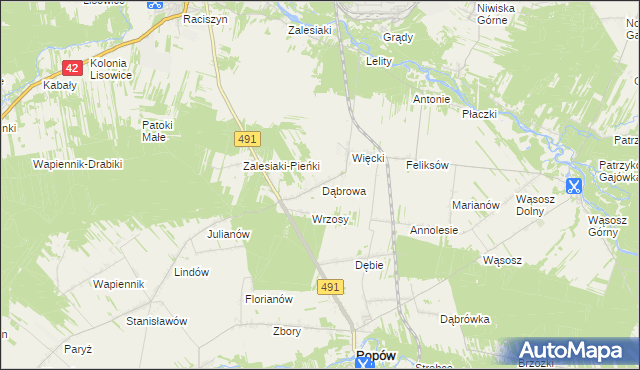 mapa Dąbrowa gmina Popów, Dąbrowa gmina Popów na mapie Targeo