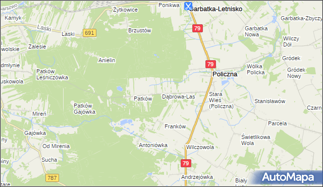 mapa Dąbrowa-Las, Dąbrowa-Las na mapie Targeo