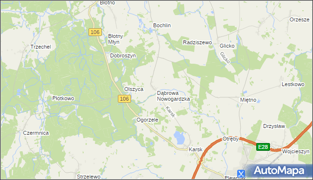 mapa Dąbrowa Nowogardzka, Dąbrowa Nowogardzka na mapie Targeo