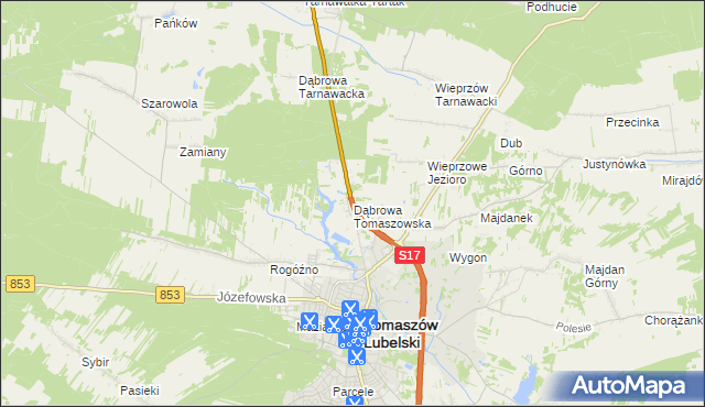 mapa Dąbrowa Tomaszowska, Dąbrowa Tomaszowska na mapie Targeo