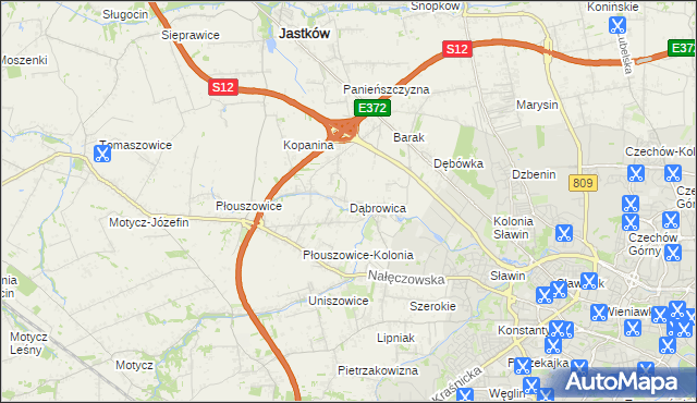 mapa Dąbrowica gmina Jastków, Dąbrowica gmina Jastków na mapie Targeo