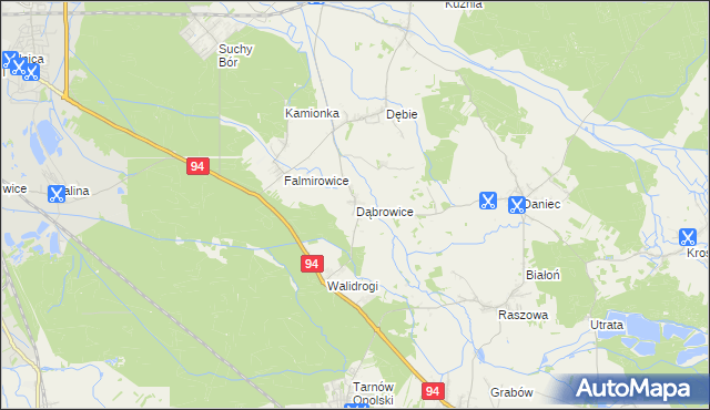mapa Dąbrowice gmina Chrząstowice, Dąbrowice gmina Chrząstowice na mapie Targeo