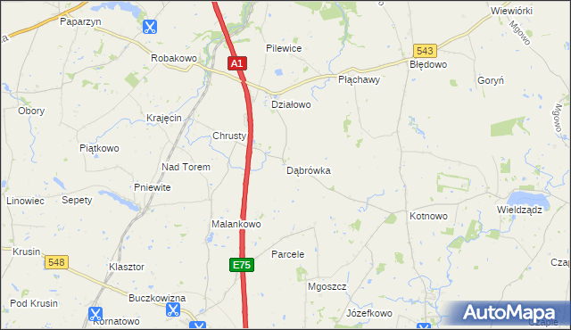 mapa Dąbrówka gmina Płużnica, Dąbrówka gmina Płużnica na mapie Targeo