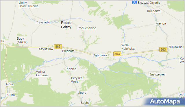 mapa Dąbrówka gmina Potok Górny, Dąbrówka gmina Potok Górny na mapie Targeo