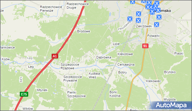 mapa Dąbrówka gmina Radomsko, Dąbrówka gmina Radomsko na mapie Targeo