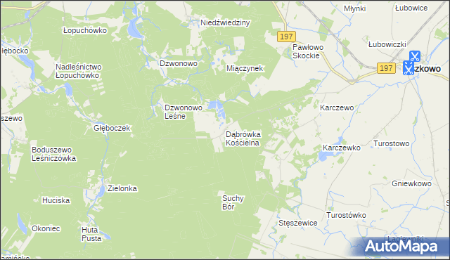 mapa Dąbrówka Kościelna gmina Kiszkowo, Dąbrówka Kościelna gmina Kiszkowo na mapie Targeo