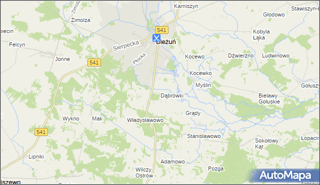 mapa Dąbrówki gmina Bieżuń, Dąbrówki gmina Bieżuń na mapie Targeo