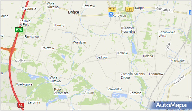 mapa Dalków gmina Czarnocin, Dalków gmina Czarnocin na mapie Targeo