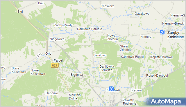 mapa Daniłowo gmina Małkinia Górna, Daniłowo gmina Małkinia Górna na mapie Targeo