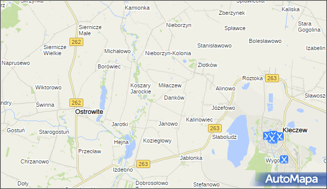 mapa Danków gmina Kleczew, Danków gmina Kleczew na mapie Targeo