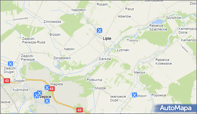 mapa Danków gmina Lipie, Danków gmina Lipie na mapie Targeo