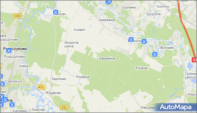 mapa Daszewice gmina Kórnik, Daszewice gmina Kórnik na mapie Targeo