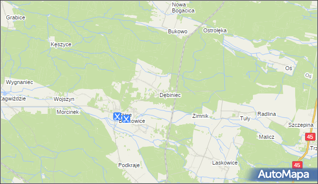 mapa Dębiniec gmina Murów, Dębiniec gmina Murów na mapie Targeo