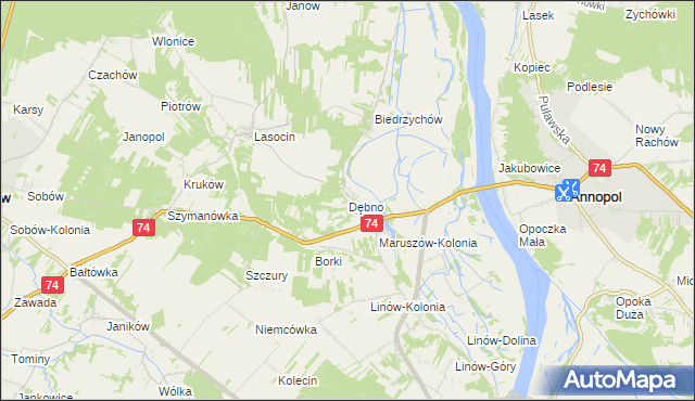 mapa Dębno gmina Ożarów, Dębno gmina Ożarów na mapie Targeo
