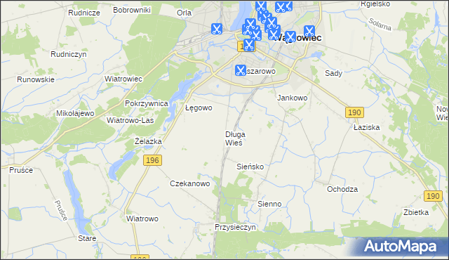 mapa Długa Wieś gmina Wągrowiec, Długa Wieś gmina Wągrowiec na mapie Targeo