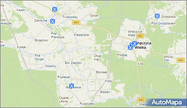 mapa Długi Kąt gmina Wręczyca Wielka, Długi Kąt gmina Wręczyca Wielka na mapie Targeo