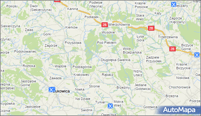 mapa Długołęka-Świerkla, Długołęka-Świerkla na mapie Targeo