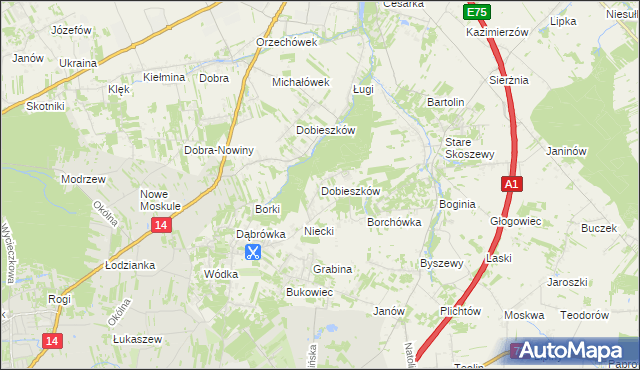 mapa Dobieszków gmina Nowosolna, Dobieszków gmina Nowosolna na mapie Targeo