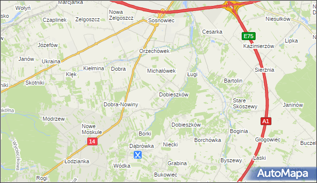 mapa Dobieszków gmina Stryków, Dobieszków gmina Stryków na mapie Targeo