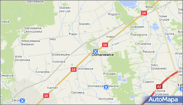 mapa Domaniewice powiat łowicki, Domaniewice powiat łowicki na mapie Targeo