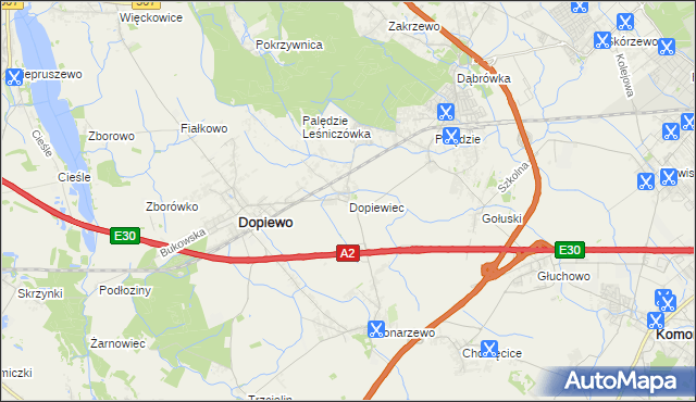 mapa Dopiewiec, Dopiewiec na mapie Targeo