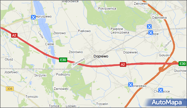 mapa Dopiewo, Dopiewo na mapie Targeo