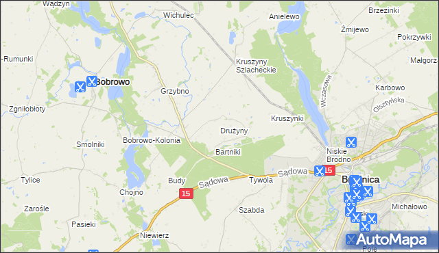 mapa Drużyny gmina Bobrowo, Drużyny gmina Bobrowo na mapie Targeo