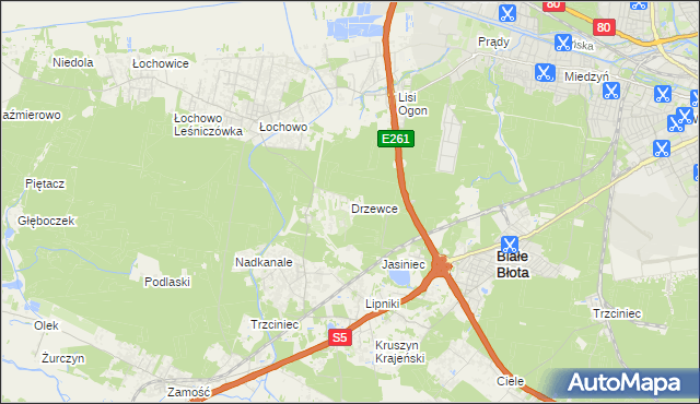 mapa Drzewce gmina Białe Błota, Drzewce gmina Białe Błota na mapie Targeo