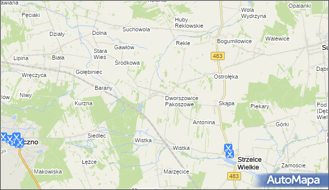 mapa Dworszowice Pakoszowe, Dworszowice Pakoszowe na mapie Targeo