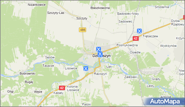mapa Działoszyn powiat pajęczański, Działoszyn powiat pajęczański na mapie Targeo
