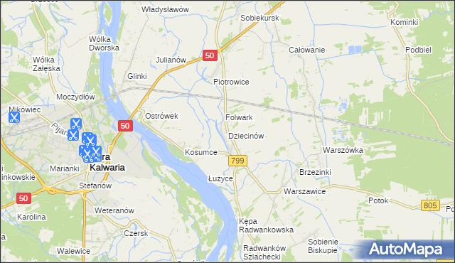 mapa Dziecinów gmina Sobienie-Jeziory, Dziecinów gmina Sobienie-Jeziory na mapie Targeo