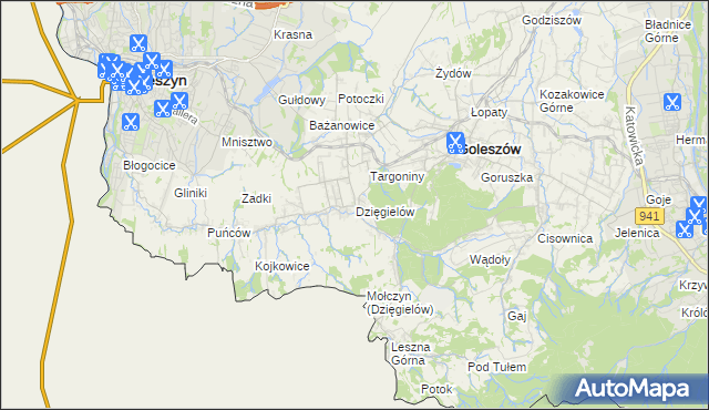mapa Dzięgielów, Dzięgielów na mapie Targeo